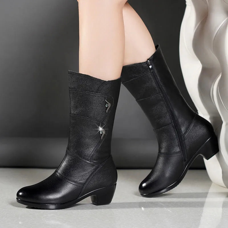 Bottes en cuir antidérapantes pour femmes, élégantes, durables et stylées