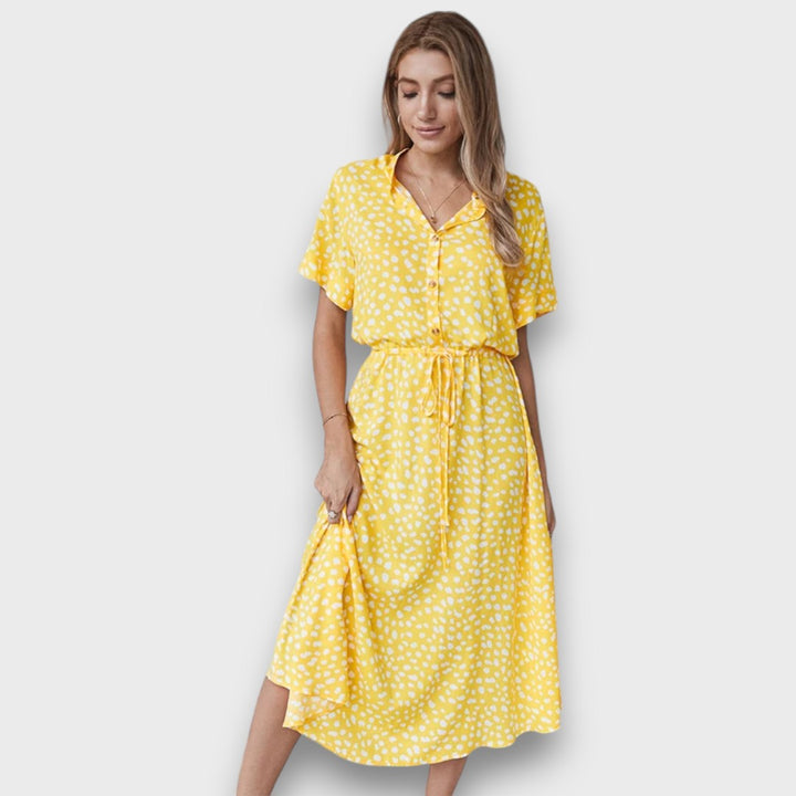 Solvinea – Robe midi boutonnée avec imprimé vintage