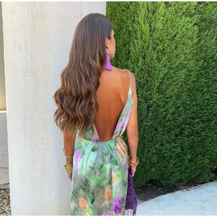 Anisten - Robe maxi élégante avec impression Halo-Dye et écharpe amovible