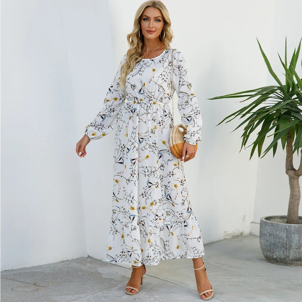 Robe maxi Boho à fleurs pour femmes | Manches longues