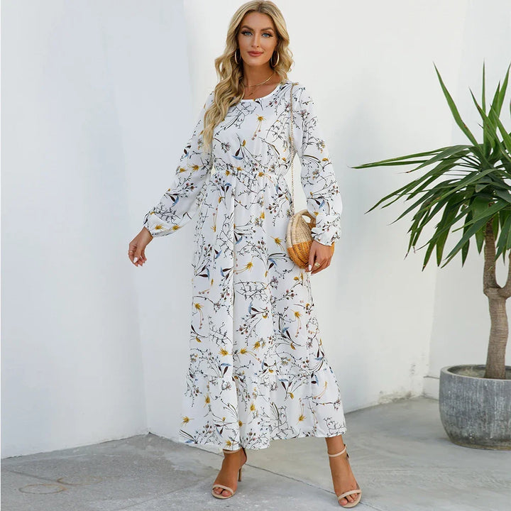 Robe maxi Boho à fleurs pour femmes | Manches longues
