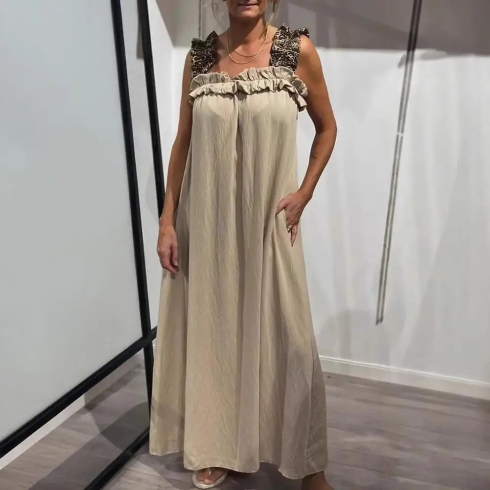 Robe maxi Neapel™ en viscose légère avec bretelles léopard et coupe fluide