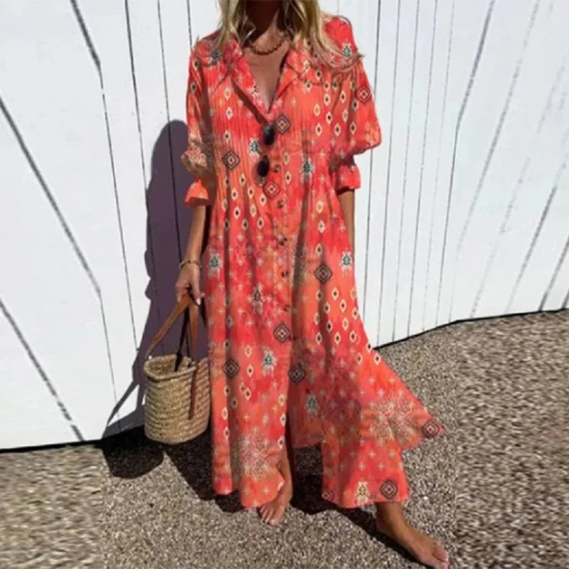 Cassidy - Robe maxi boho avec manches bouffantes
