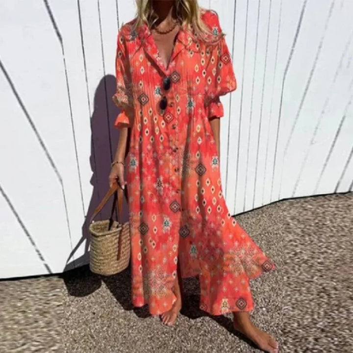 Cassidy - Robe maxi boho avec manches bouffantes