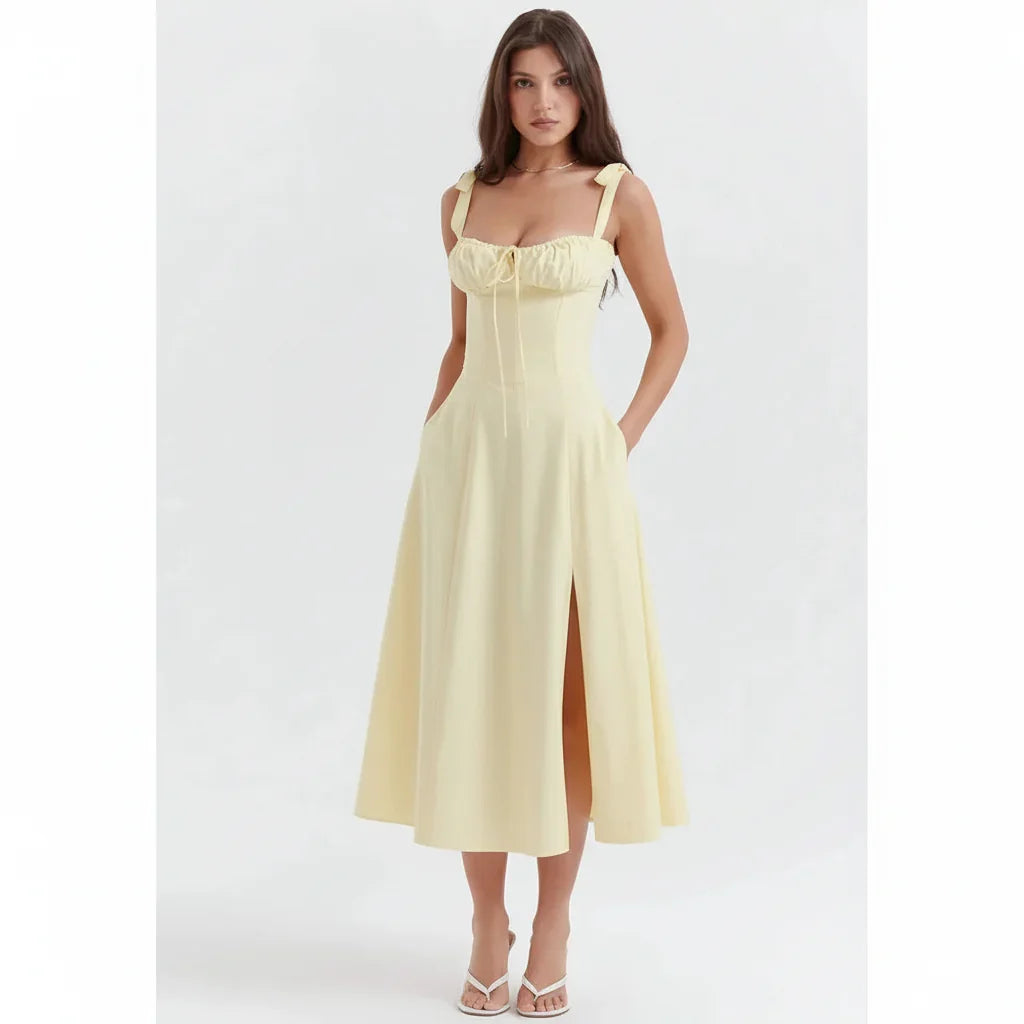 Linda | Robe Fleurie Femme Corset Fente Latérale Midi – Corset Fleurie Midi 2026