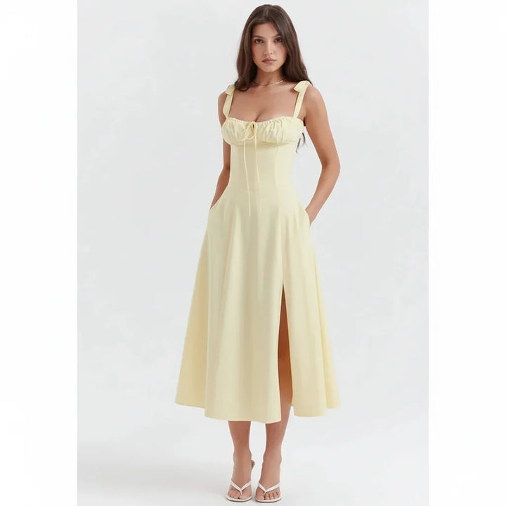 Linda | Robe Fleurie Femme Corset Fente Latérale Midi – Corset Fleurie Midi 2026