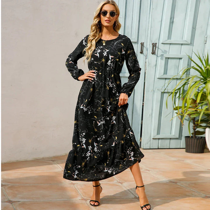 Robe maxi Boho à fleurs pour femmes | Manches longues