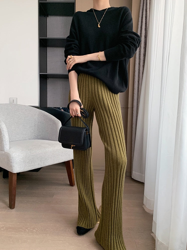 Pantalon long en tissu pour femmes à rayures