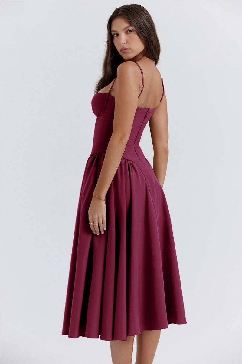 Nina - Robe midi sans manches en corset