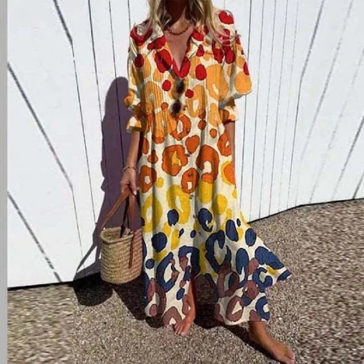 Cassidy - Robe maxi boho avec manches bouffantes