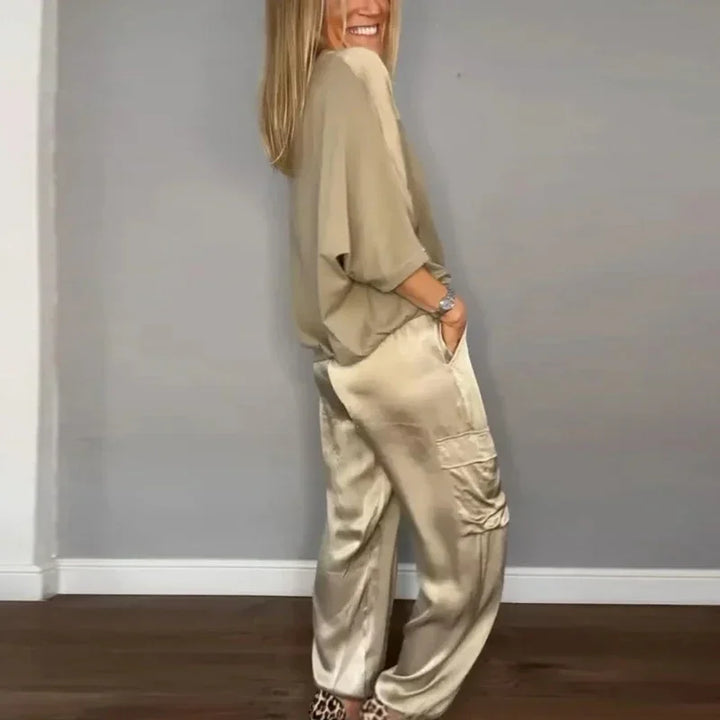 Ensemble de Loungewear en Satin Luxueux, Élégant et Polyvalent pour Femmes