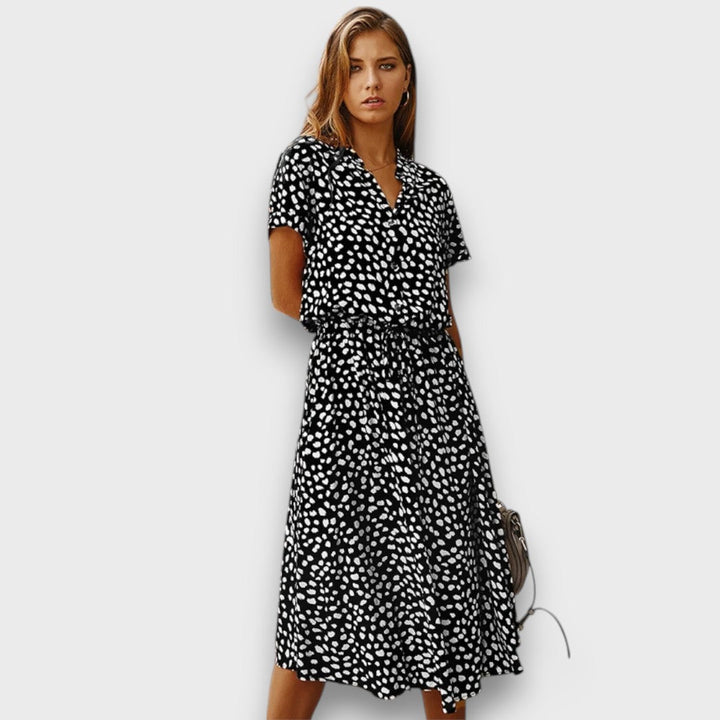 Solvinea – Robe midi boutonnée avec imprimé vintage