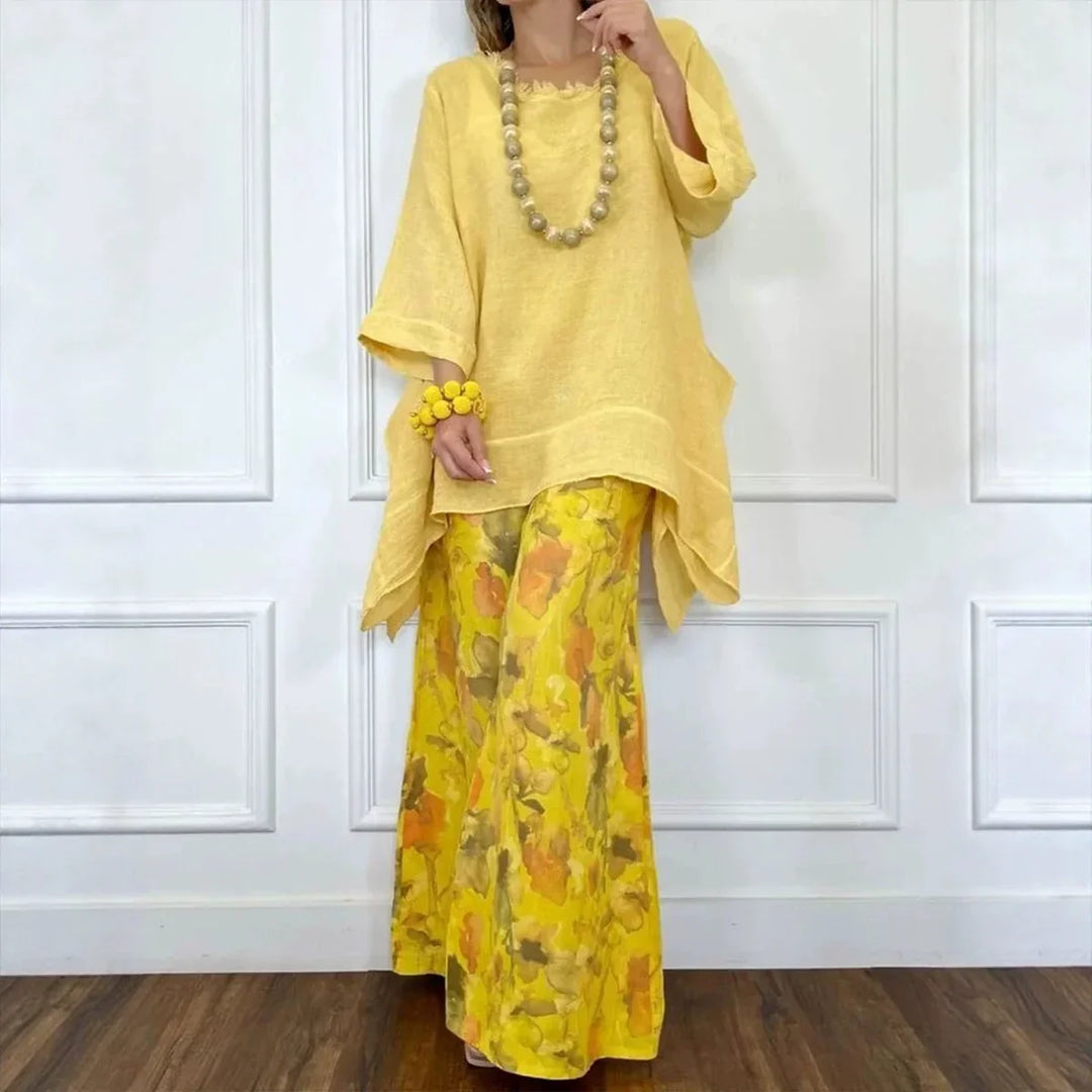 Ensemble Amara™ en coton-lin avec blouse oversize et pantalon palazzo