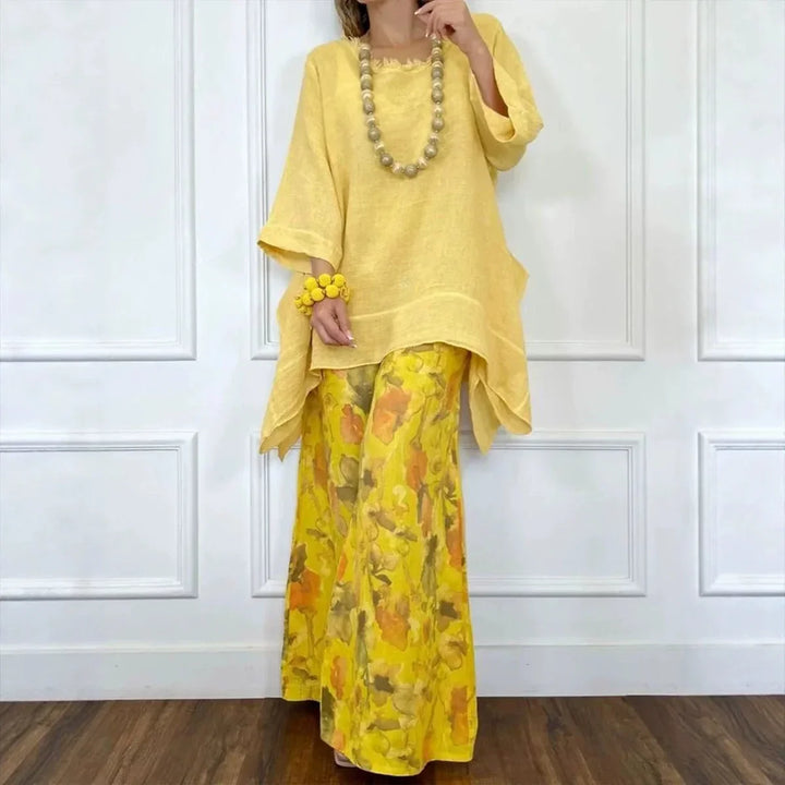 Ensemble Amara™ en coton-lin avec blouse oversize et pantalon palazzo