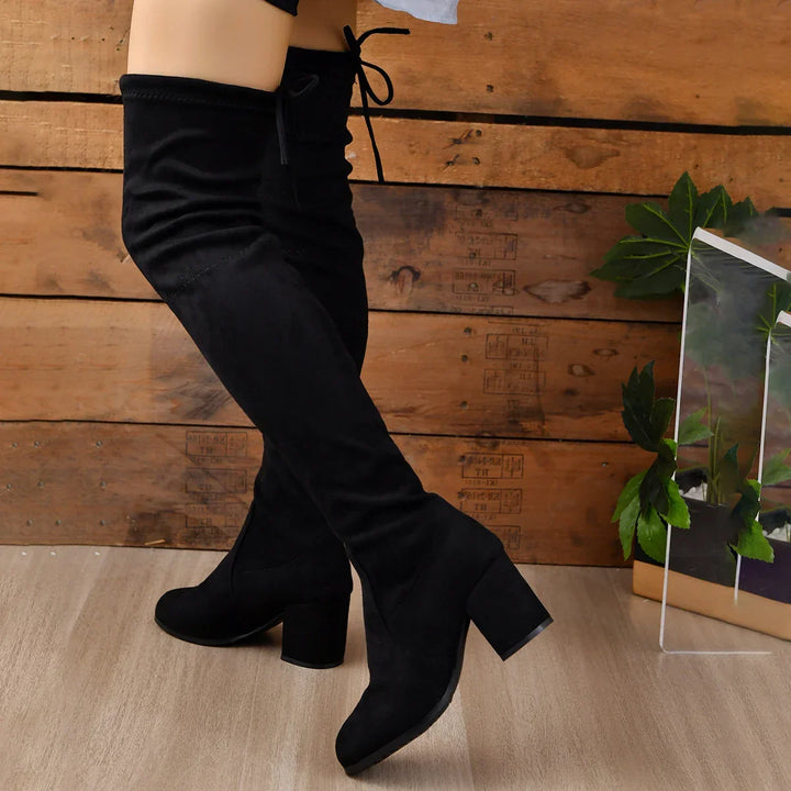 Bottes noires overknee pour femmes | Talon bloc