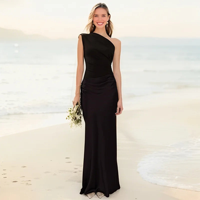 Amber™ – Robe Maxi Satin à Une Épaule