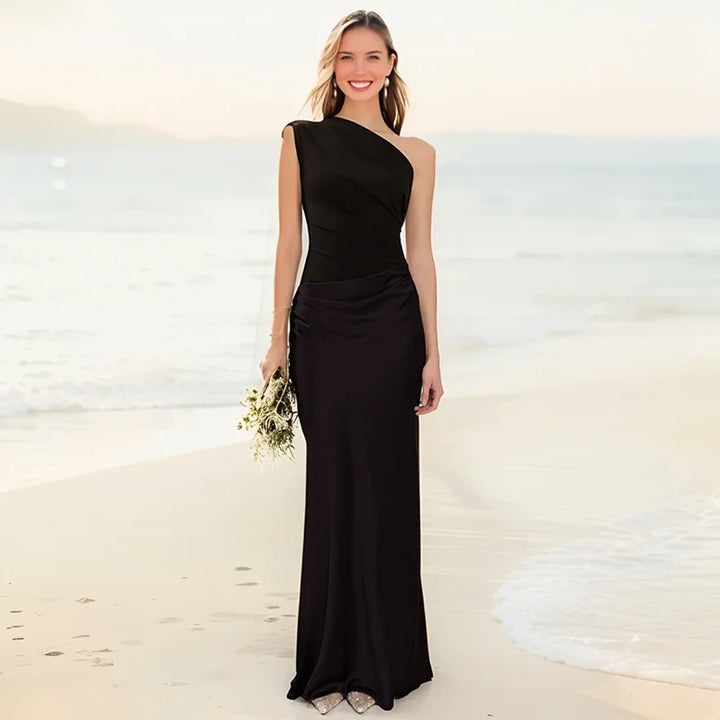 Amber™ – Robe Maxi Satin à Une Épaule