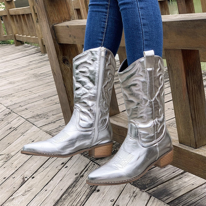 Bottes de Cowboy Avec Fermeture Éclair Pour Femmes | Longueur Mollet