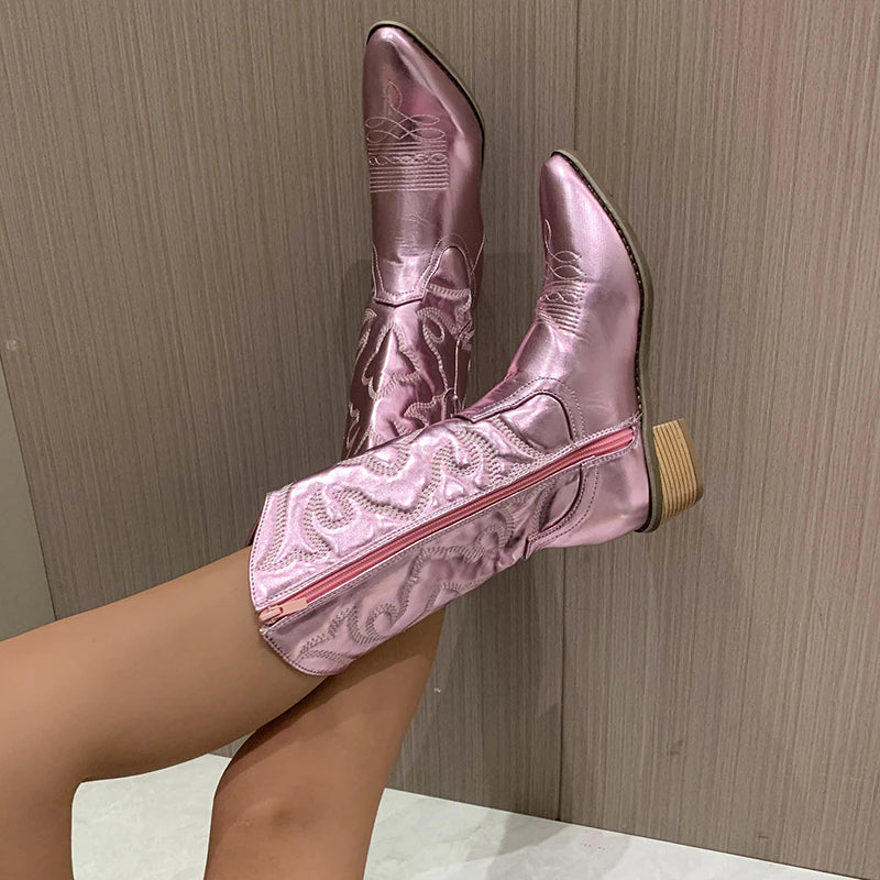 Bottes de Cowboy Avec Fermeture Éclair Pour Femmes | Longueur Mollet