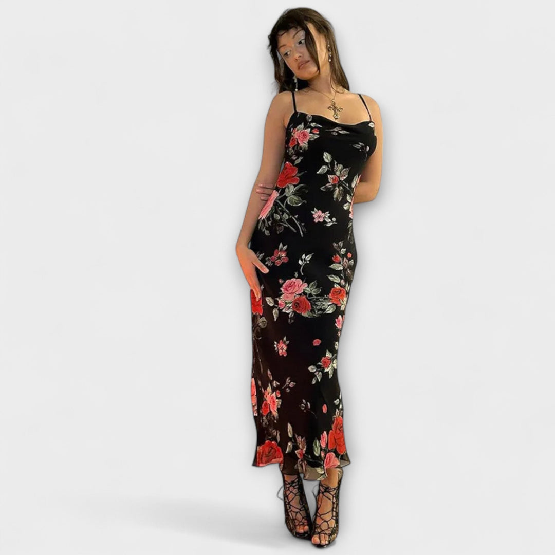 Robe Bodycon à Bretelles Spaghetti Imprimé Floral
