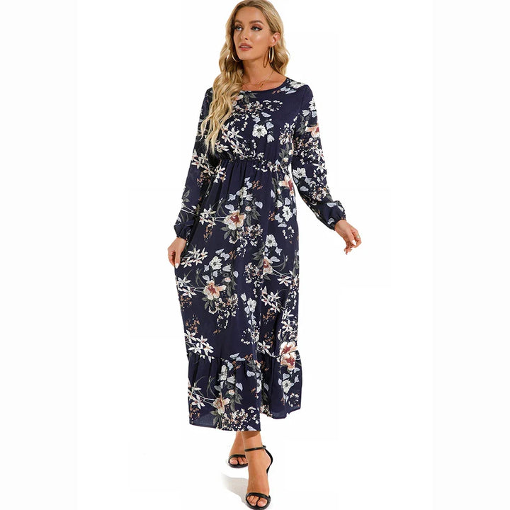 Robe maxi Boho à fleurs pour femmes | Manches longues