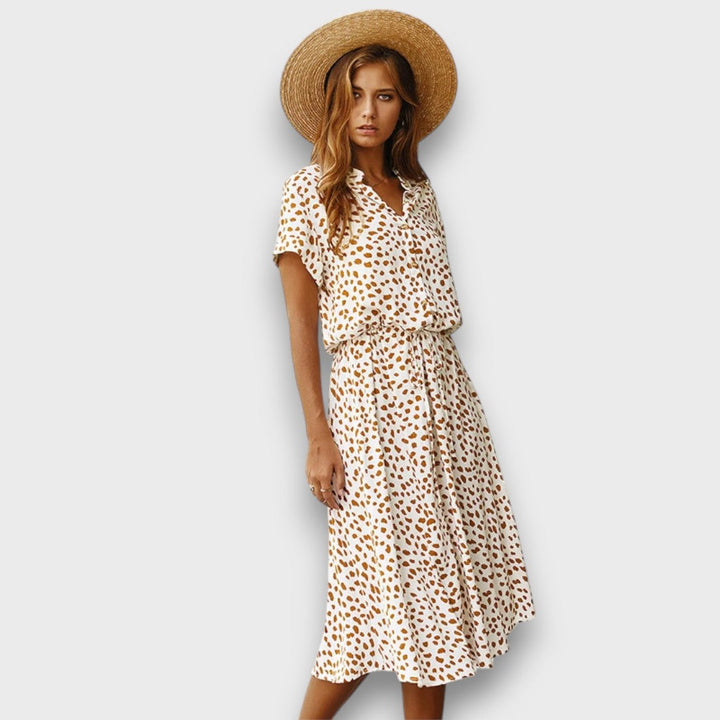 Solvinea – Robe midi boutonnée avec imprimé vintage