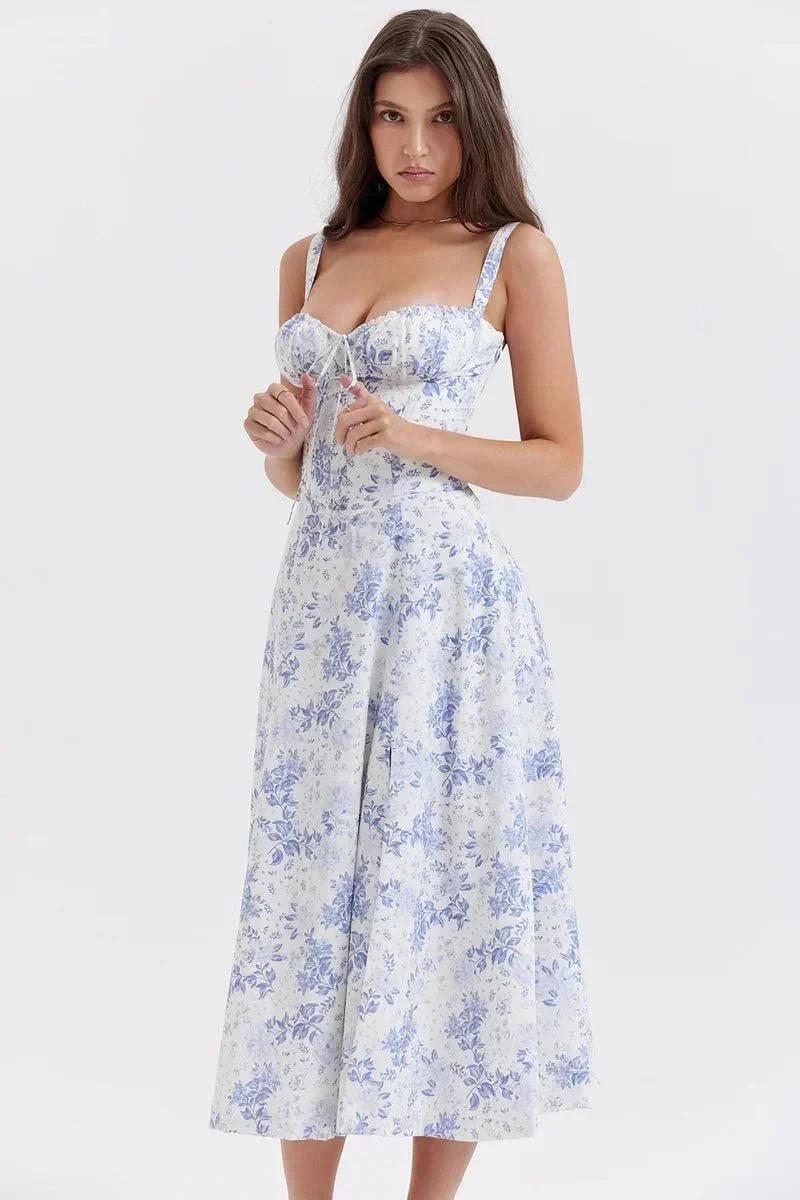 Linda | Robe Fleurie Femme Corset Fente Latérale Midi – Corset Fleurie Midi 2026