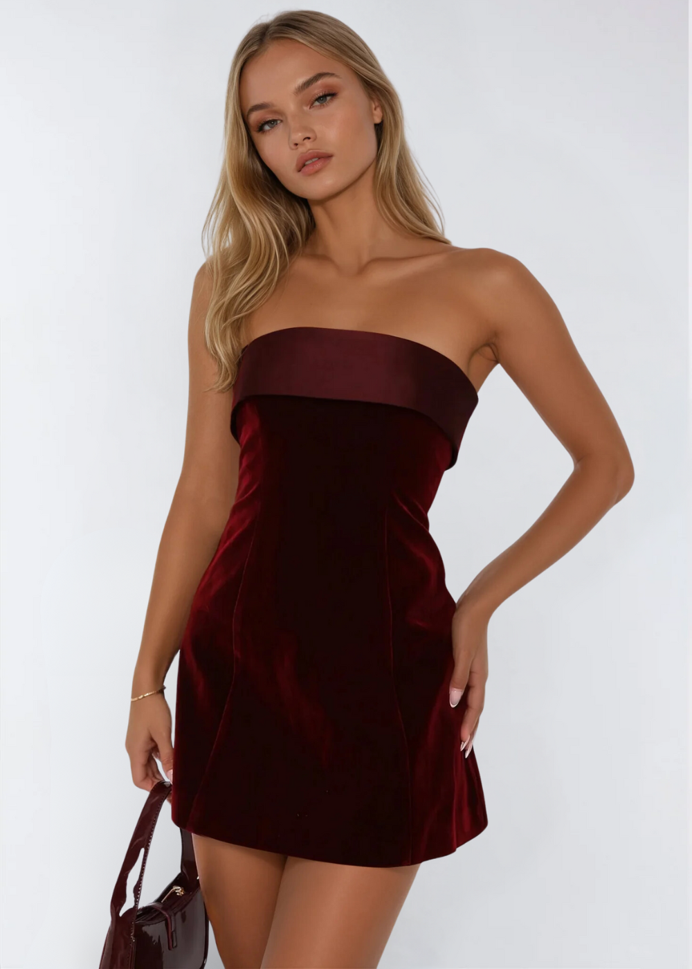 Stella | Robe mini sans bretelles en velours