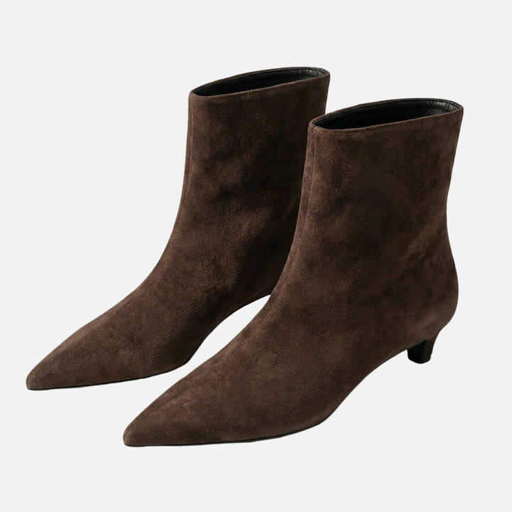 Hannelore | Bottines en Daim à Talon Kitten pour Femmes – Bottines à Talon Kitten