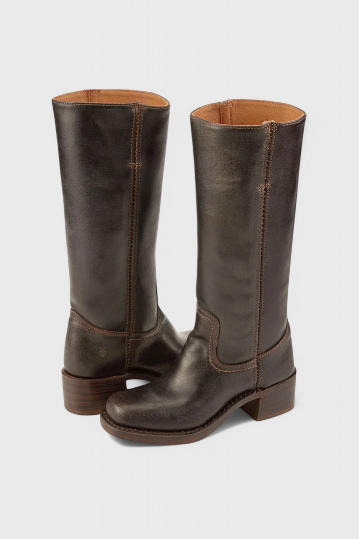 Selina | Bottes en cuir pour femmes, mi-genoux, à talons bas