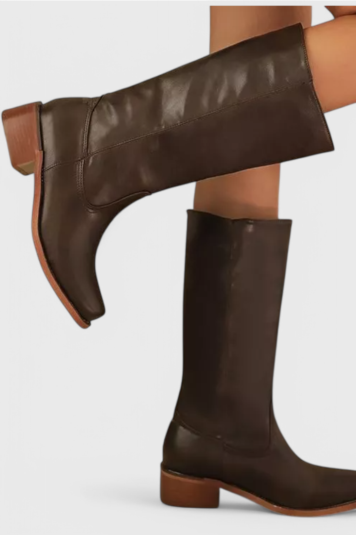 Selina | Bottes en cuir pour femmes, mi-genoux, à talons bas