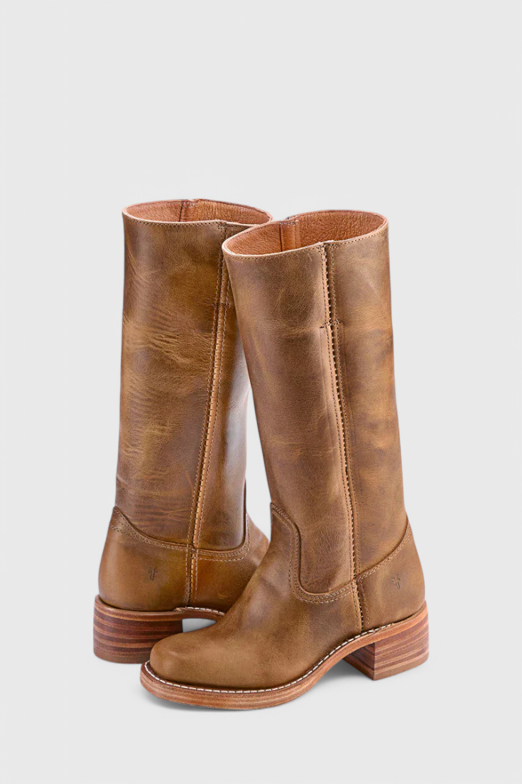 Selina | Bottes en cuir pour femmes, mi-genoux, à talons bas