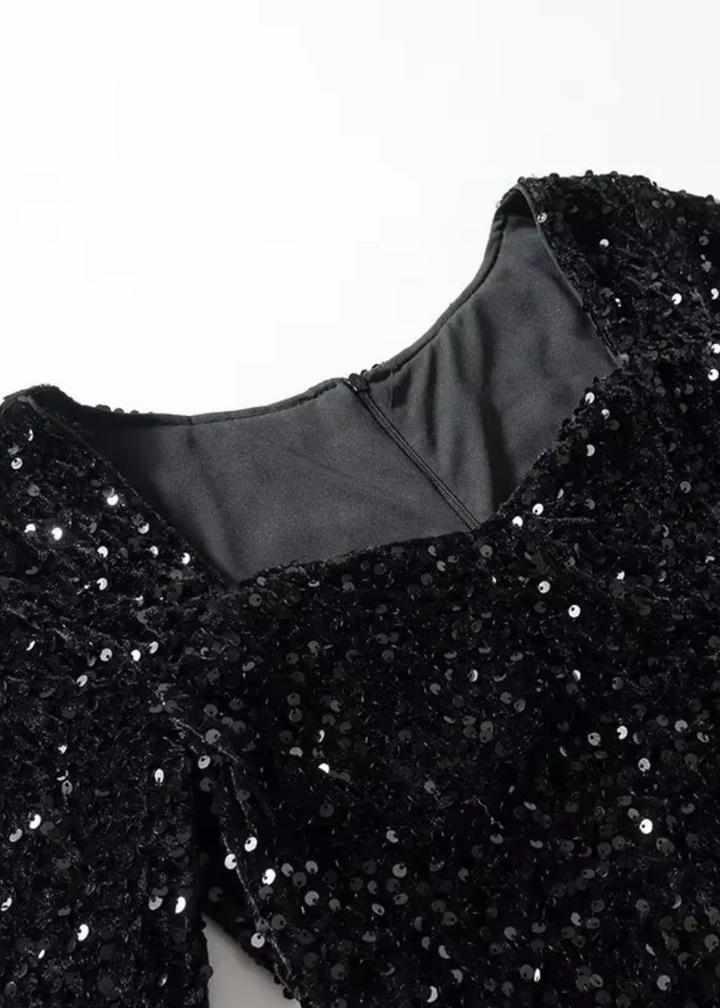 STELLA | Robe mini en sequins noirs