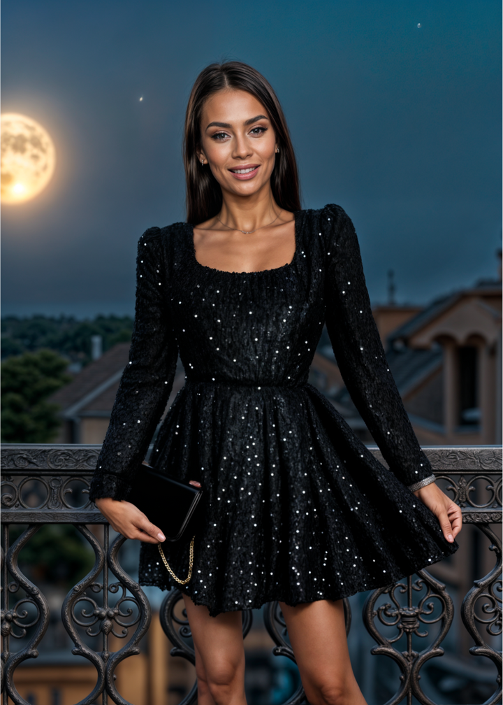 Skylar | Robe Mini en Paillettes Noires
