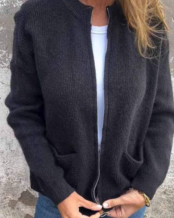 Cardigan Femme - Long Cardigan avec Fermeture Éclair et Poches Frontales, Coupe Ample pour le Quotidien et le Bureau