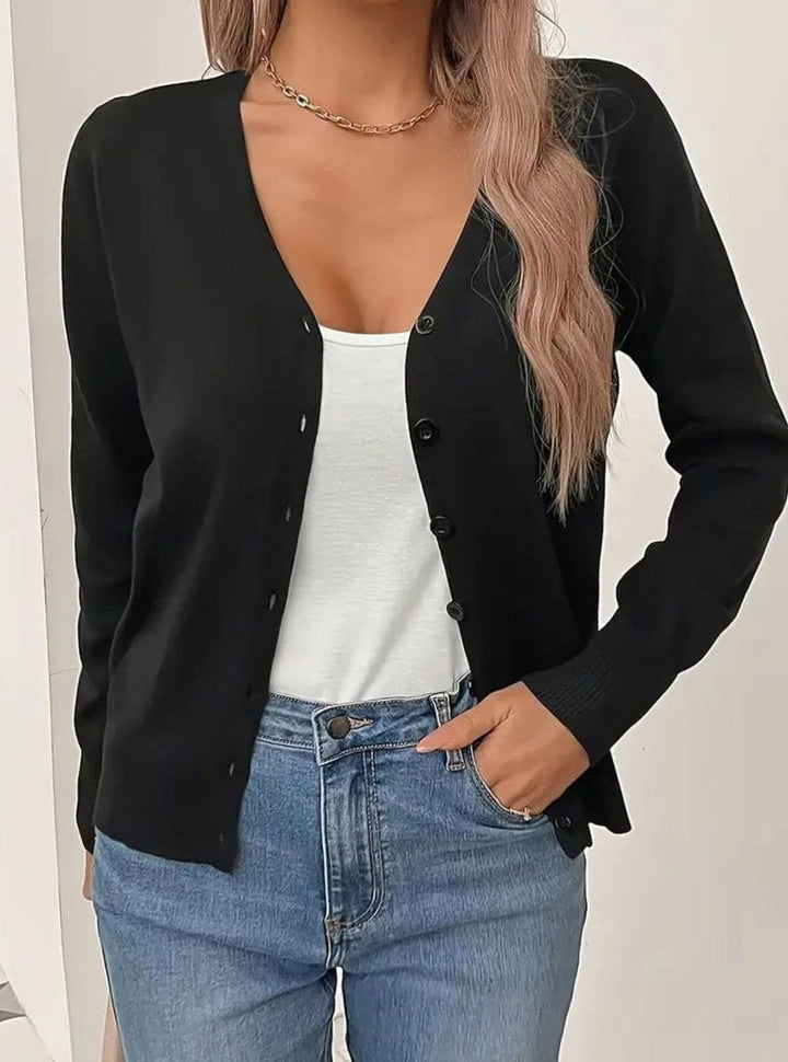 Cardigan Femme V-Col Long Manches avec Boutonnage pour un Layering Polyvalent