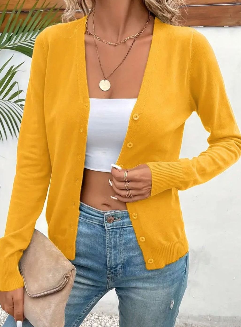 Cardigan Femme V-Col Long Manches avec Boutonnage pour un Layering Polyvalent