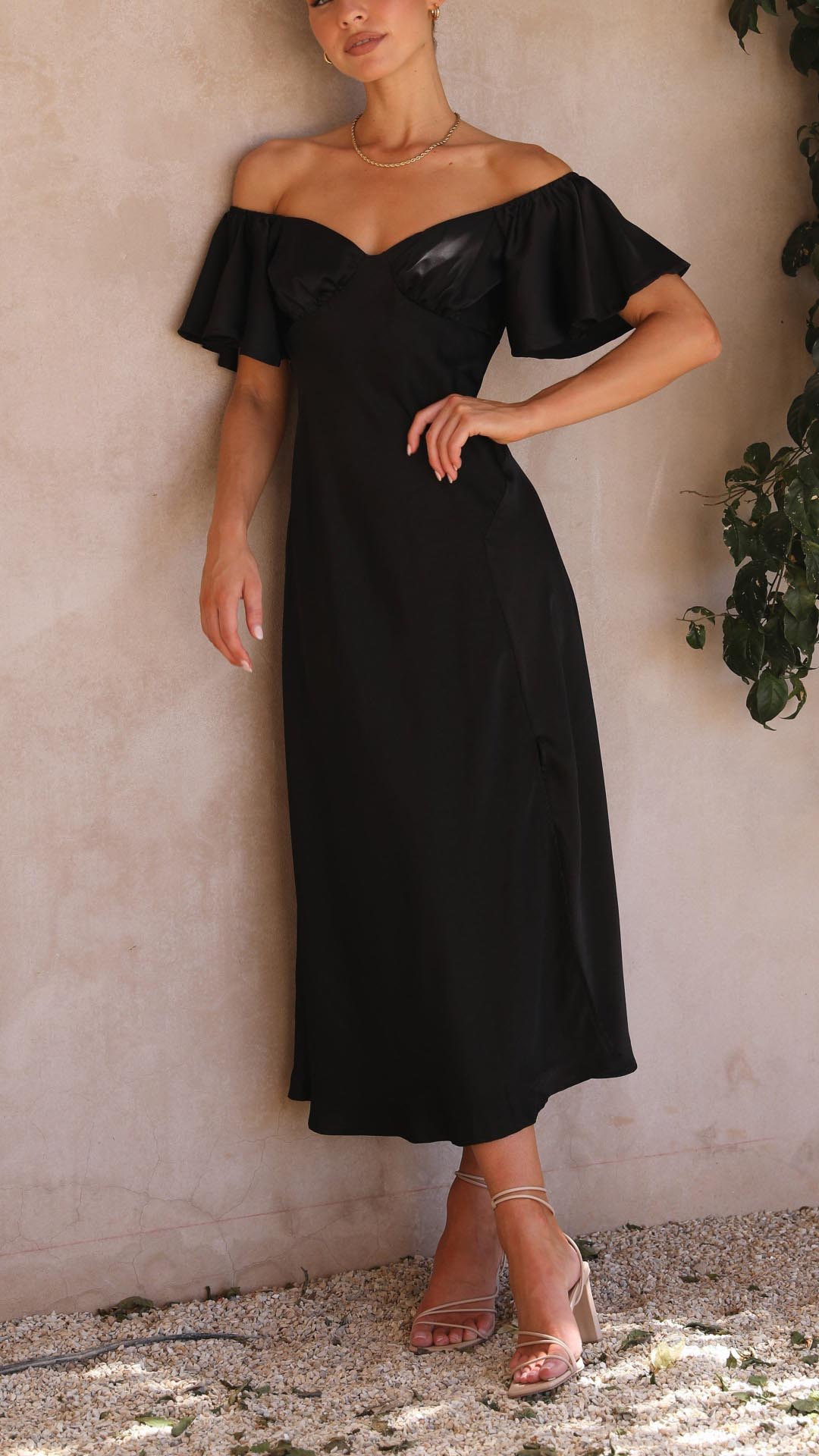 Nalani - Robe maxi sans épaules avec manches papillon