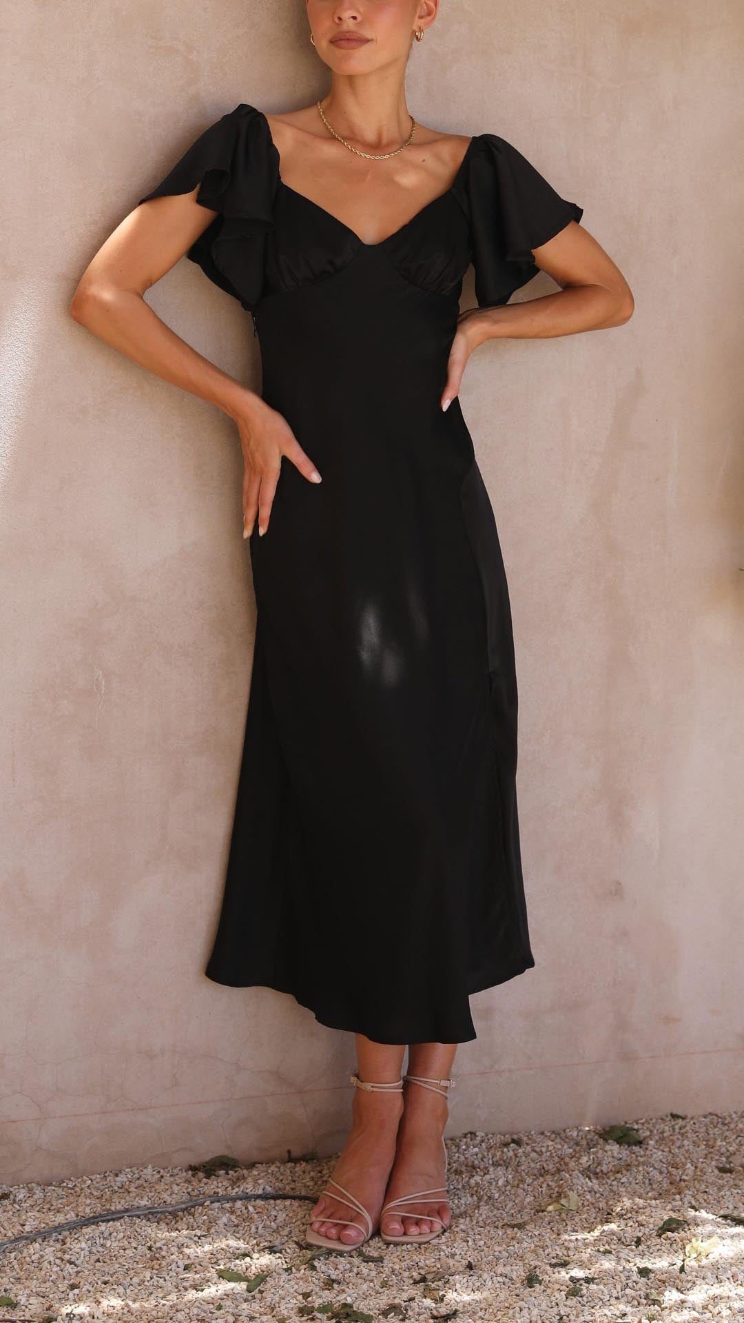 Nalani - Robe maxi sans épaules avec manches papillon