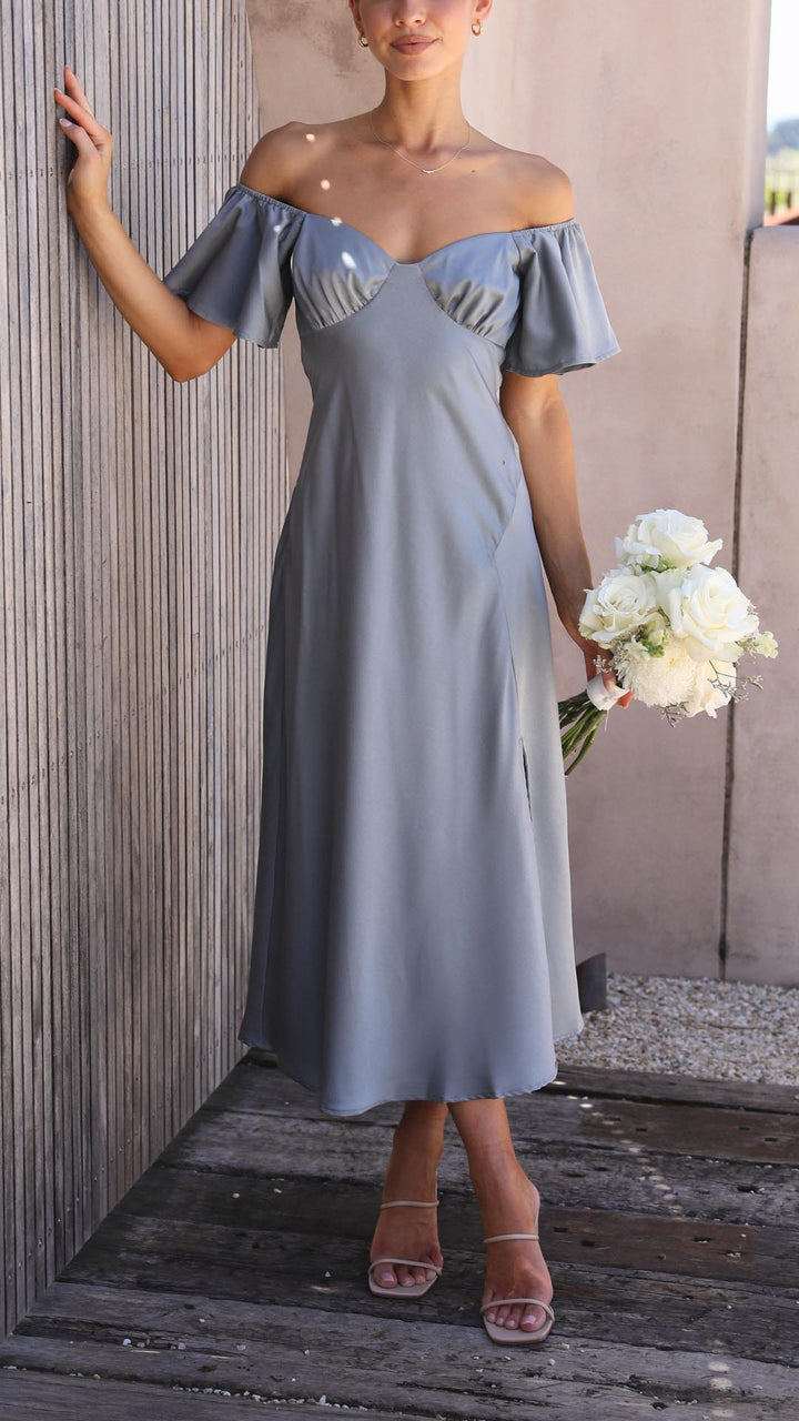 Nalani - Robe maxi sans épaules avec manches papillon