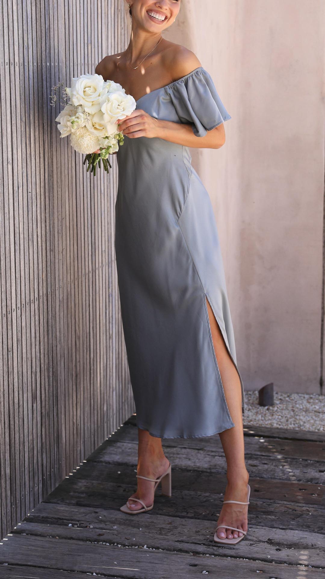 Nalani - Robe maxi sans épaules avec manches papillon