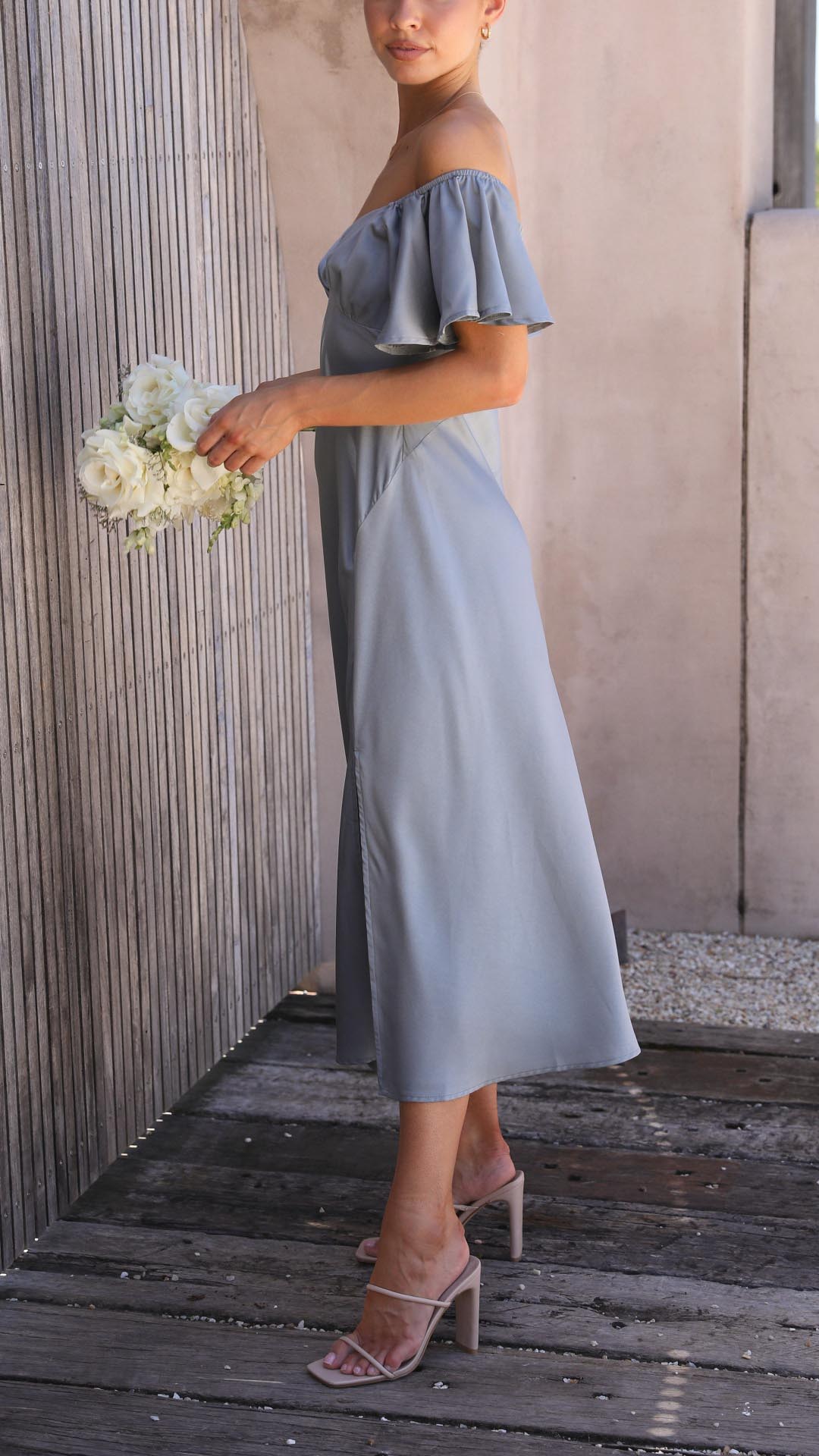 Nalani - Robe maxi sans épaules avec manches papillon