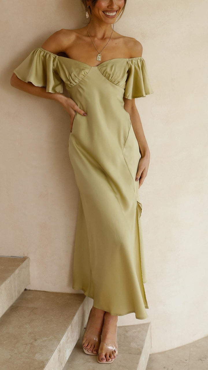 Nalani - Robe maxi sans épaules avec manches papillon