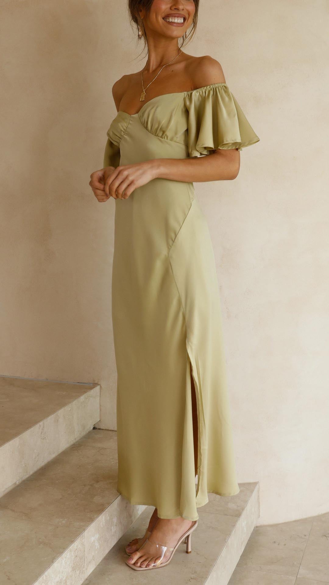 Nalani - Robe maxi sans épaules avec manches papillon