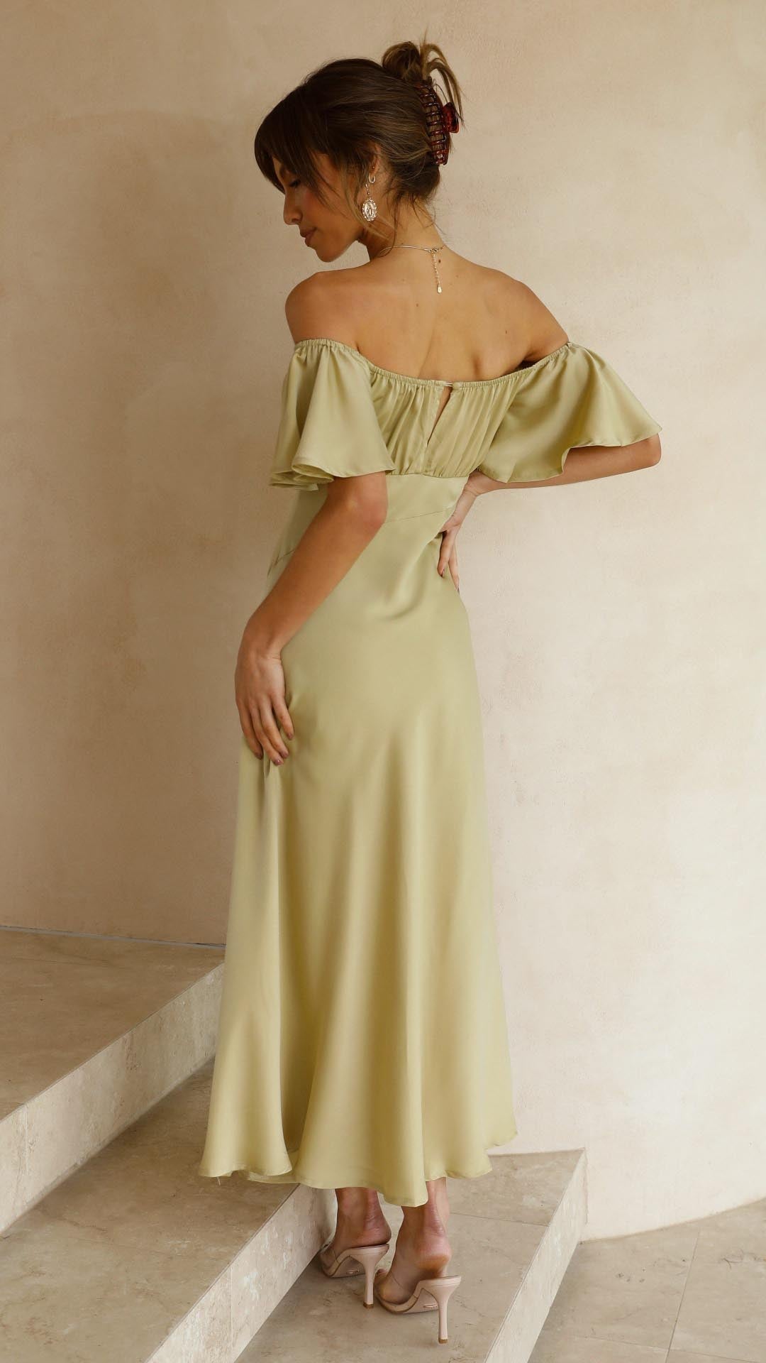 Nalani - Robe maxi sans épaules avec manches papillon