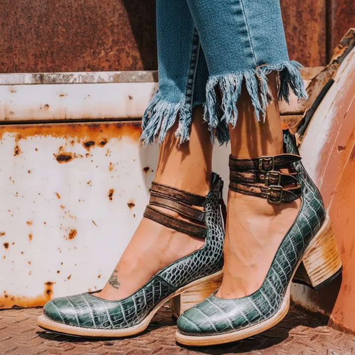 Bottines pour femmes à talon bloc avec double sangle