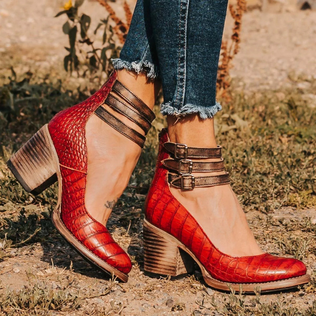 Bottines pour femmes à talon bloc avec double sangle