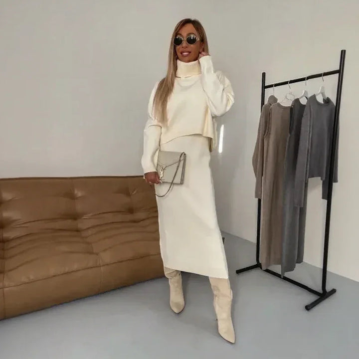 Ensemble Tricot Gros de Winter Harmonie™ avec Blouse Oversize et Jupe Midi / La beauté de l'hiver dans sa forme la plus pure !