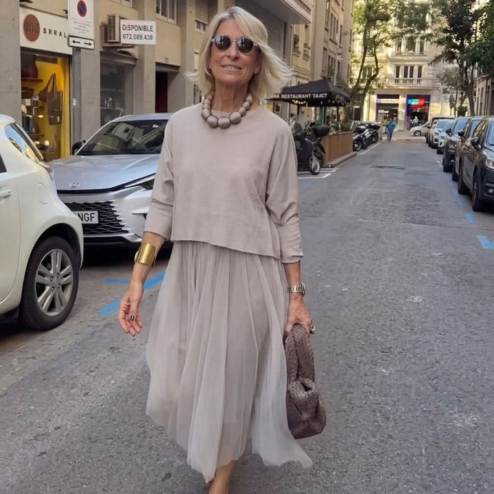 Yuna™ Robe Midi Plissée avec Top à Manches 3/4