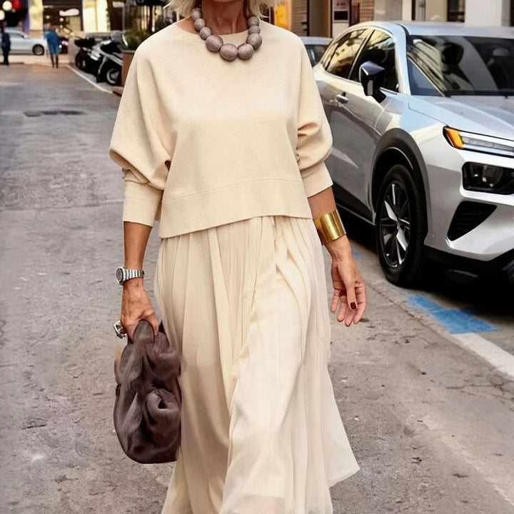 Yuna™ Robe Midi Plissée avec Top à Manches 3/4